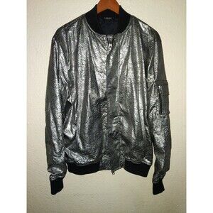 Men's 3.PARADIS Paris Runway Bomber Silver Foil Metallic L Large Jacket Coat